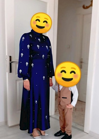 Boncuk İşlemeli Lacivert Uzun Abiye Elbise