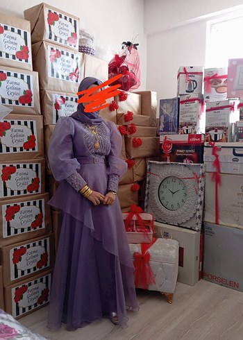 Mor Uzun Tesettür Hint Elbisesi