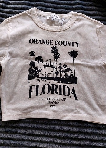 Koton Beyaz Baskılı Kısa Crop Tişört - Görsel 2