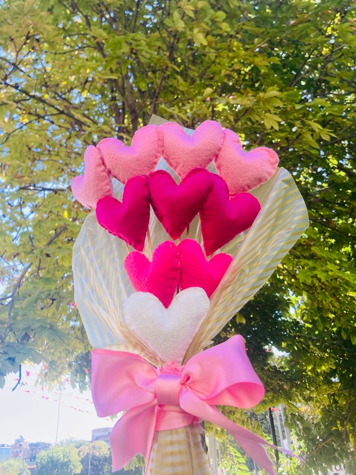 Renkli Kalp Figürlü El Yapımı Buket - Görsel 2