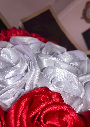 Kırmızı Beyaz Gül Desenli İsteme Çiçeği - Görsel 6