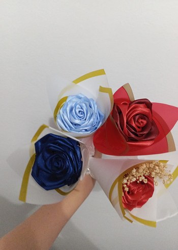 Renkli Saten Gül Buketi Seti - Görsel 5