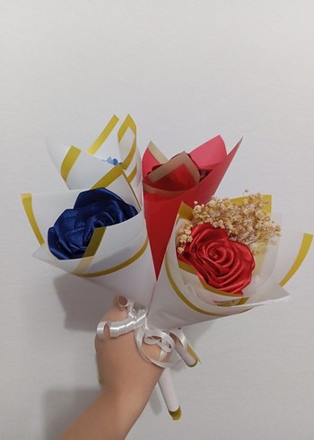 Renkli Saten Gül Buketi Seti - Görsel 2