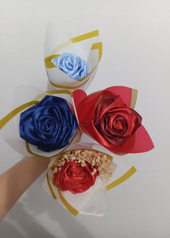 Renkli Saten Gül Buketi Seti - Görsel 6