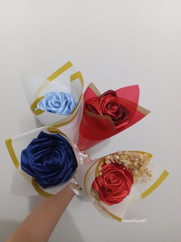 Renkli Saten Gül Buketi Seti - Görsel 3