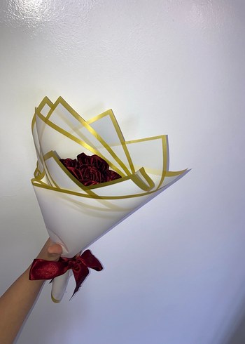 Bordo Saten Gül Buketi - Görsel 3