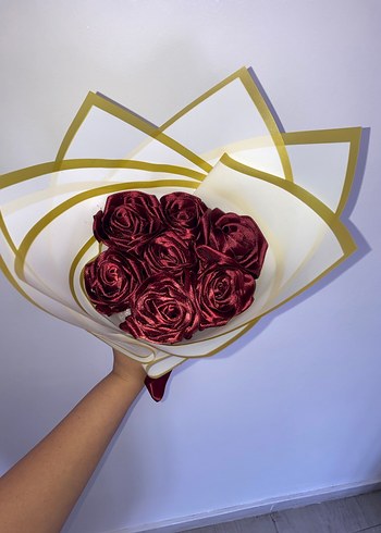 Bordo Saten Gül Buketi - Görsel 7