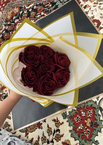 Bordo Saten Gül Buketi - Görsel 5