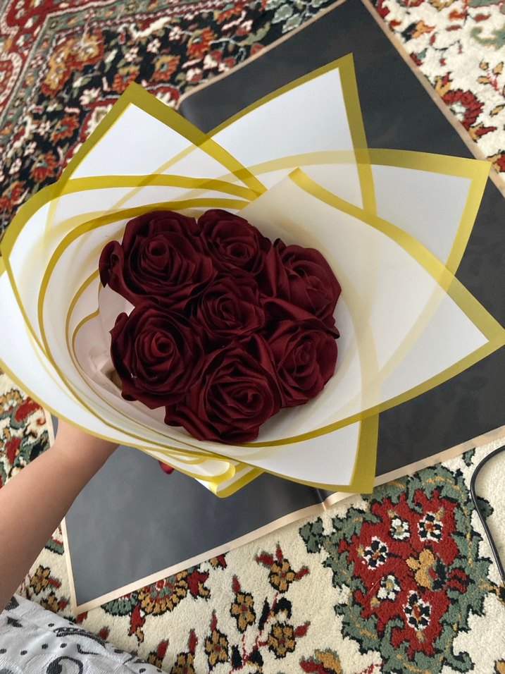 Bordo Saten Gül Buketi - Görsel 5