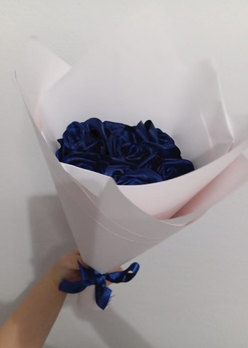 Koyu Mavi Saten Gül Buketi - Görsel 2