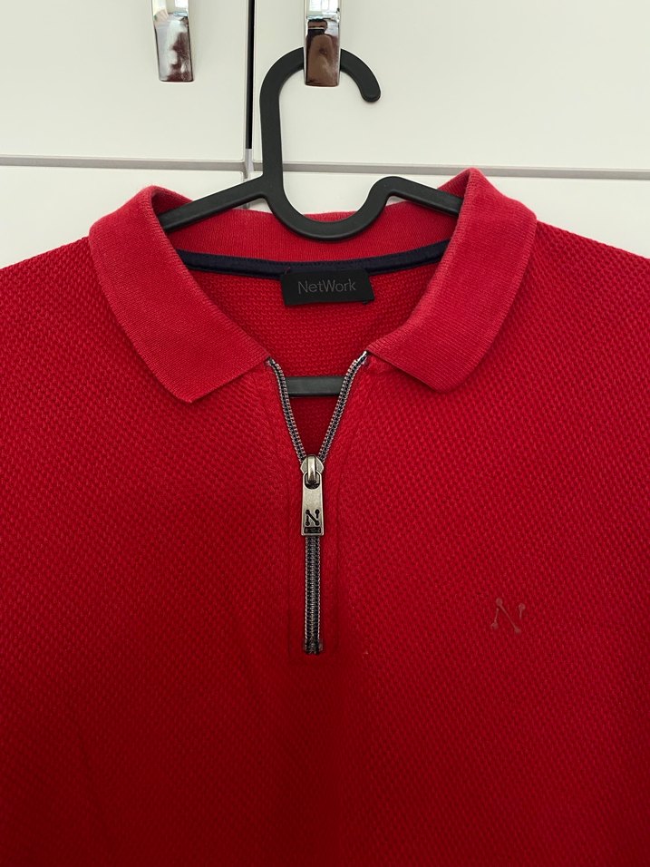 Network marka Kırmızı Fermuarlı Erkek Polo Tişört - Görsel 2