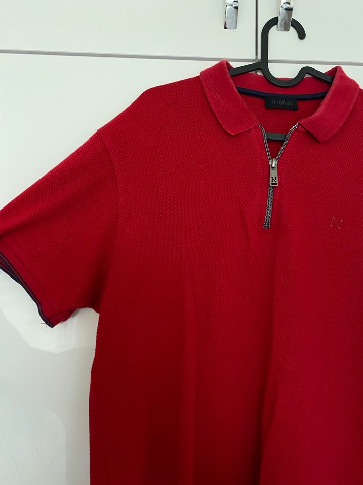 Network marka Kırmızı Fermuarlı Erkek Polo Tişört - Görsel 3