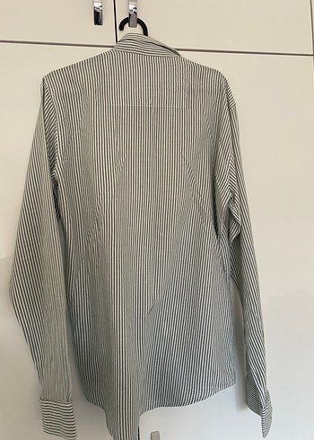 Gri Çizgili Uzun Kollu Erkek Keten Gömlek - Görsel 4