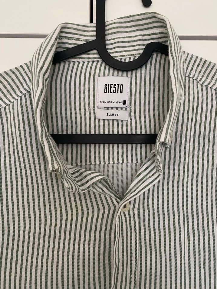 Gri Çizgili Uzun Kollu Erkek Keten Gömlek - Görsel 2