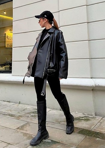 Kadın Siyah Suni Deri Ceket - Görsel 2