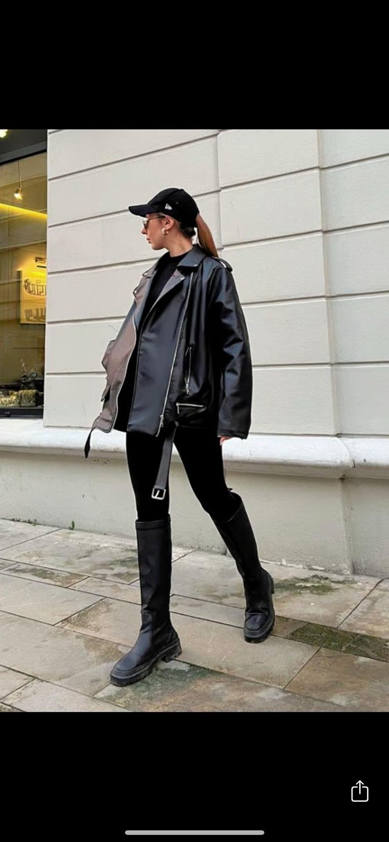 Kadın Siyah Suni Deri Ceket - Görsel 2