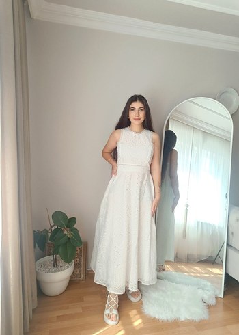 m Beden beyaz Renk Dantel detaylı ikili beyaz crop etek takım