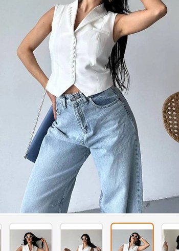 38 Beden beyaz Renk Düğmeli Beyaz Denim V Yaka Kadın Yelek