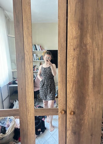 Siyah Bağlamalı İp Askılı Midi Elbise - Görsel 3