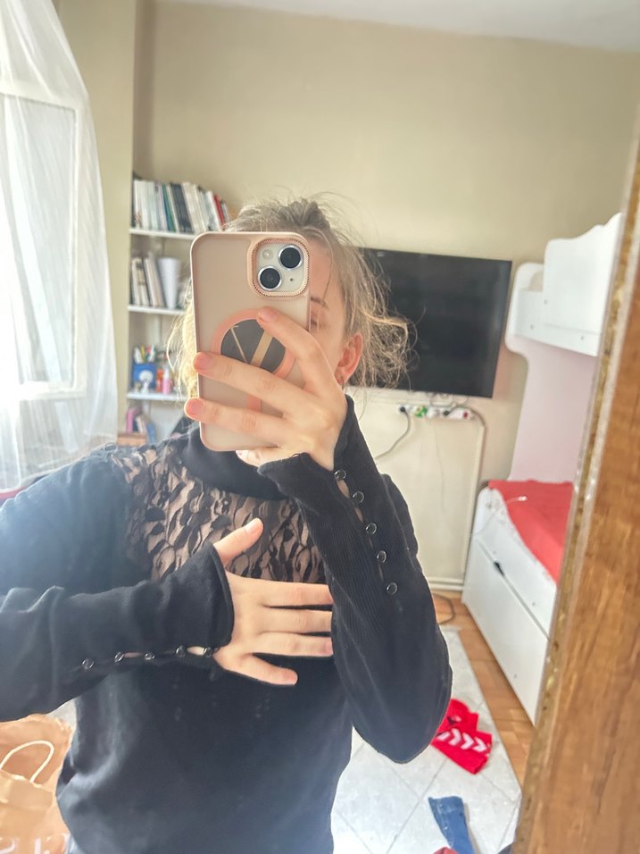 Siyah Dantel Detaylı Süet Midi Elbise - Görsel 4