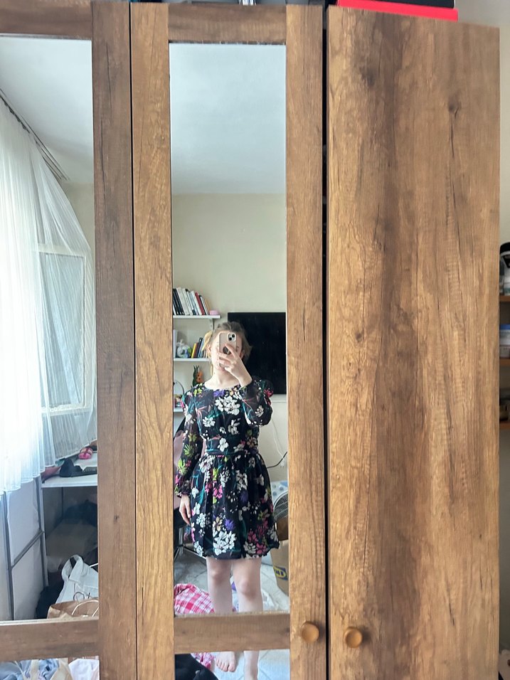 Uzun Kollu Şeffaf Midi Bohem Elbise - Görsel 2