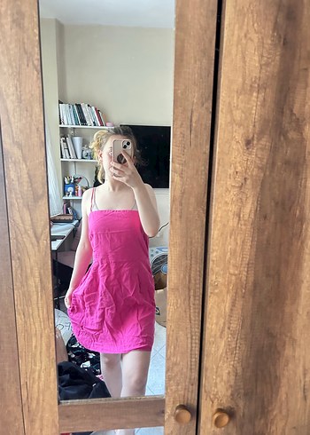 Pembe Straplez Midi Kadın Elbise