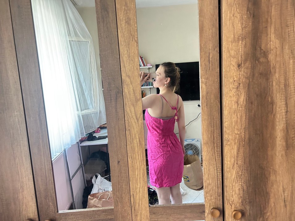 Pembe Straplez Midi Kadın Elbise - Görsel 3