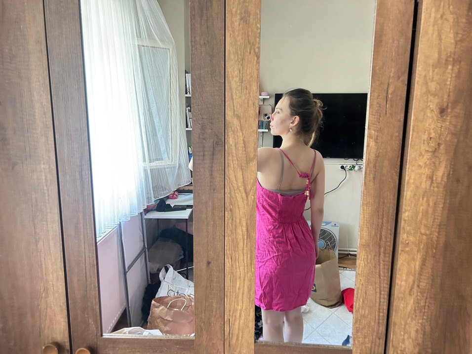 Pembe Straplez Midi Kadın Elbise - Görsel 4