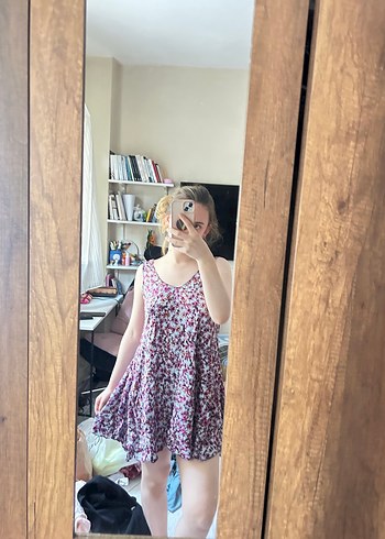 Pembe Bağlama Desenli Transparan Midi Elbise - Görsel 4