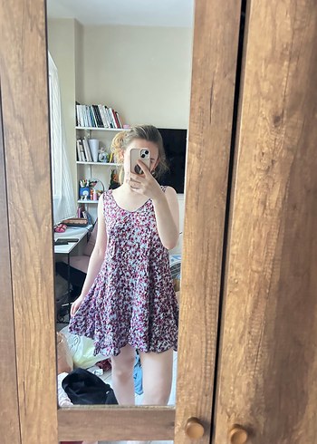 Pembe Bağlama Desenli Transparan Midi Elbise - Görsel 3