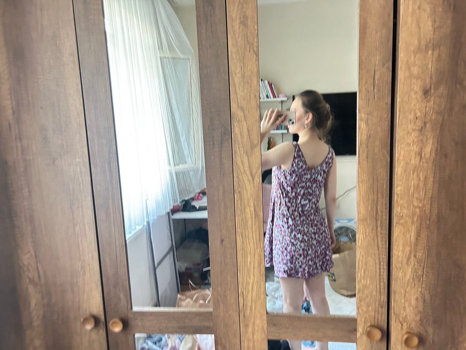 Pembe Bağlama Desenli Transparan Midi Elbise - Görsel 5