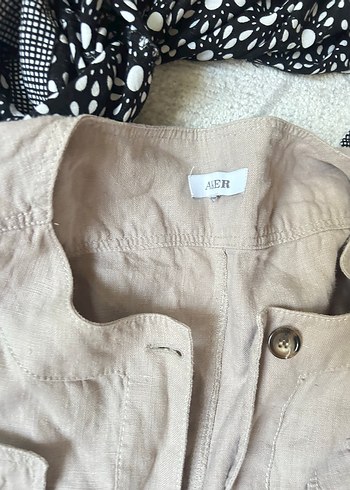 Bej Keten Midi Elbise, Kısa Kollu, Düğmeli - Görsel 3