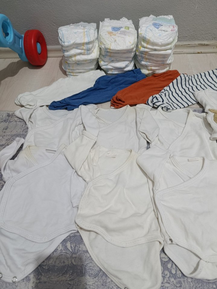 premature alt üst ve bez Beyaz Pamuklu Bebek Hastane Kıyafeti - Görsel 5