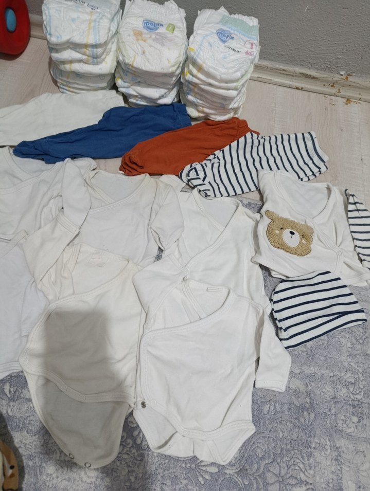 premature alt üst ve bez Beyaz Pamuklu Bebek Hastane Kıyafeti - Görsel 4