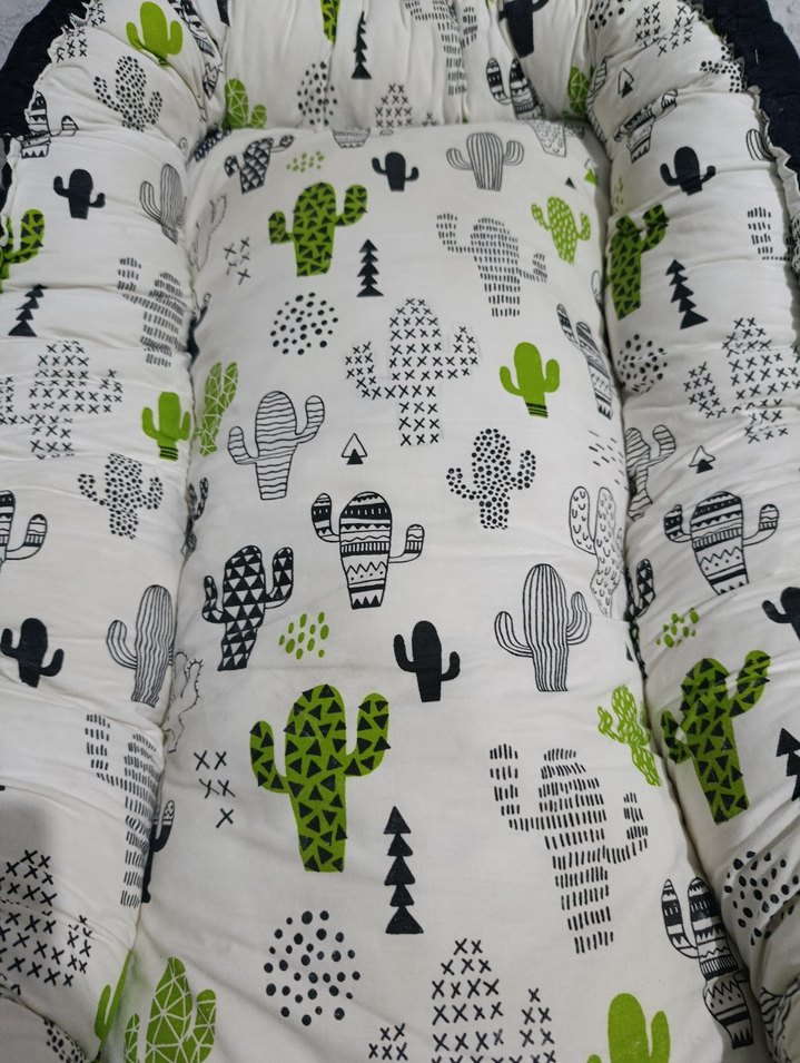 Gri Kaktüs Desenli Bebek Yatağı baby nest çantalı - Görsel 3