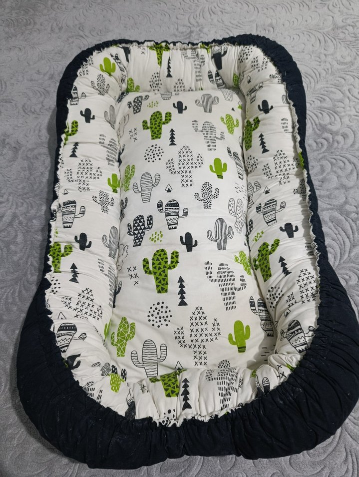 Gri Kaktüs Desenli Bebek Yatağı baby nest çantalı - Görsel 4