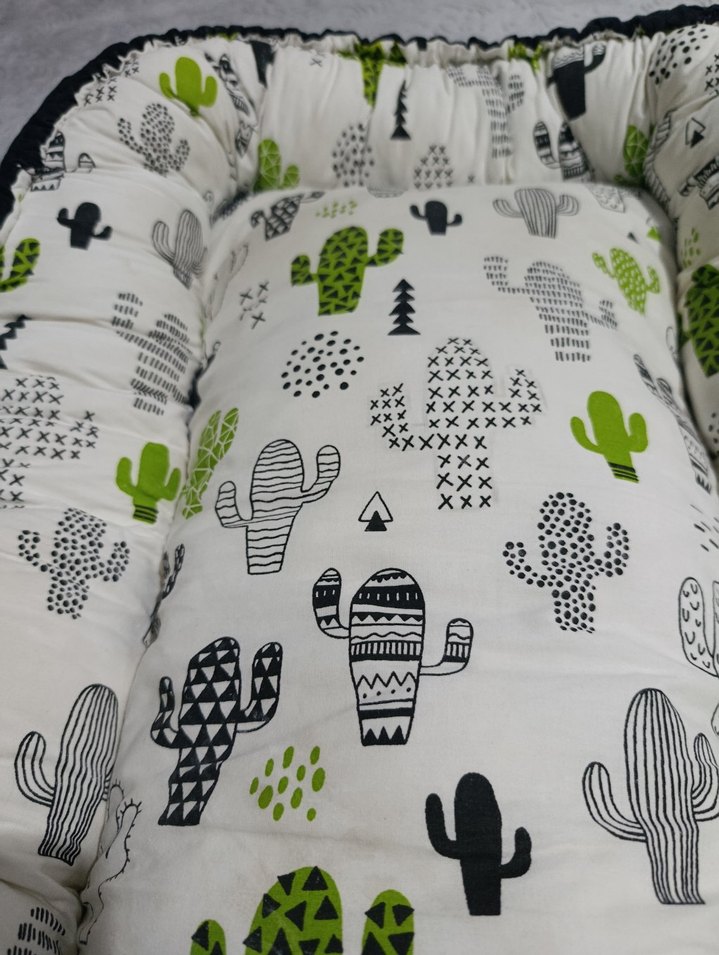 Gri Kaktüs Desenli Bebek Yatağı baby nest çantalı - Görsel 2