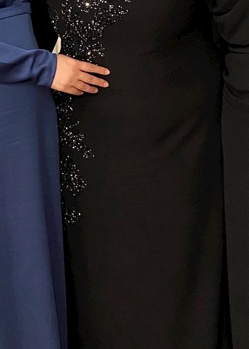 Boncuk İşlemeli Siyah Uzun Abiye Elbise - Görsel 3