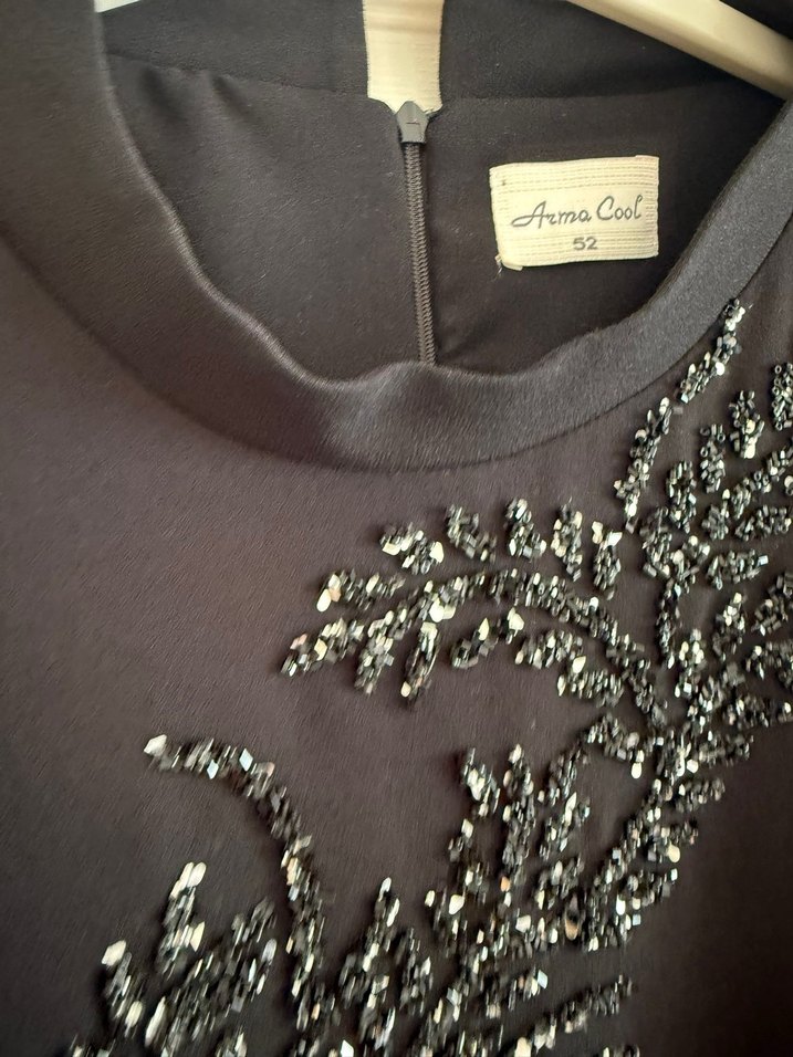 Boncuk İşlemeli Siyah Uzun Abiye Elbise - Görsel 2