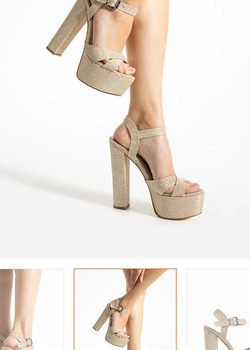 Bej Yılan Desenli Platform Topuklu Kadın Ayakkabı - Görsel 2