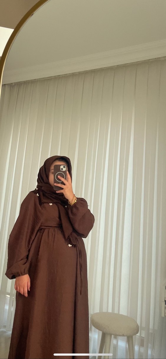 Kadın Uzun Kahverengi Salaş  Elbise - Görsel 2