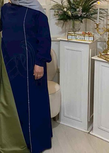 Uzun Lacivert Drapeli Kadın Elbisesi - Görsel 2