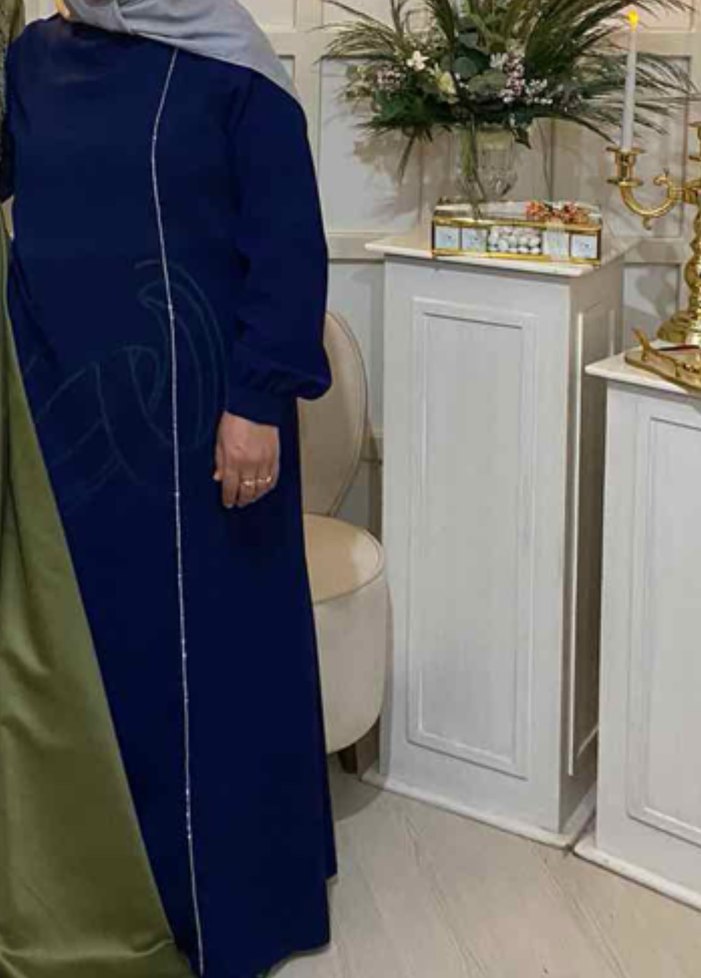 Uzun Lacivert Drapeli Kadın Elbisesi - Görsel 2