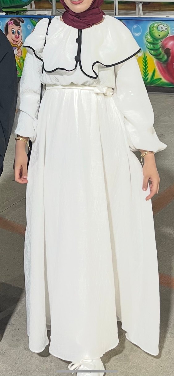 Beyaz Uzun Keten Bohem Elbise - Görsel 2