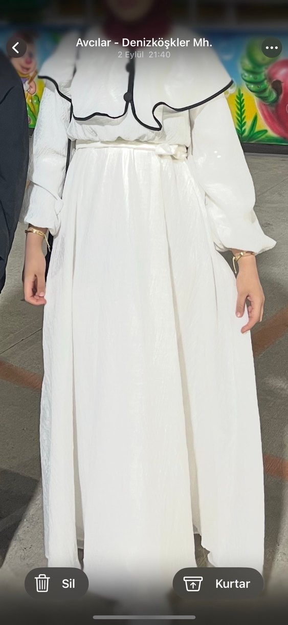 Beyaz Uzun Keten Bohem Elbise - Görsel 3