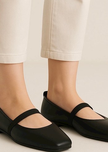 Siyah Minimalist Kadın Tokalı Düz Ayakkabı - Görsel 2