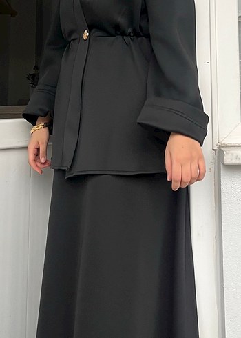 Düğmeli Siyah Kadın Uzun Takım Elbise scuba - Görsel 2