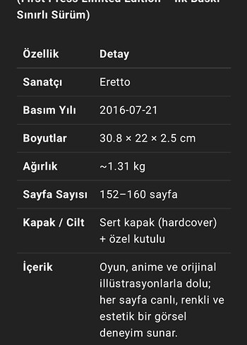  Beden Kutulu Ciltli ARTBOOK Eretto ARTWORKS