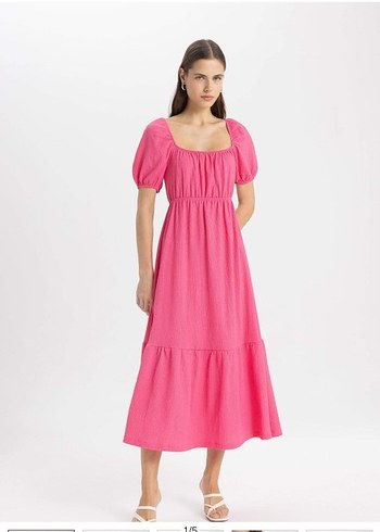 Pembe Uzun Pilili Kadın Elbise - Görsel 2