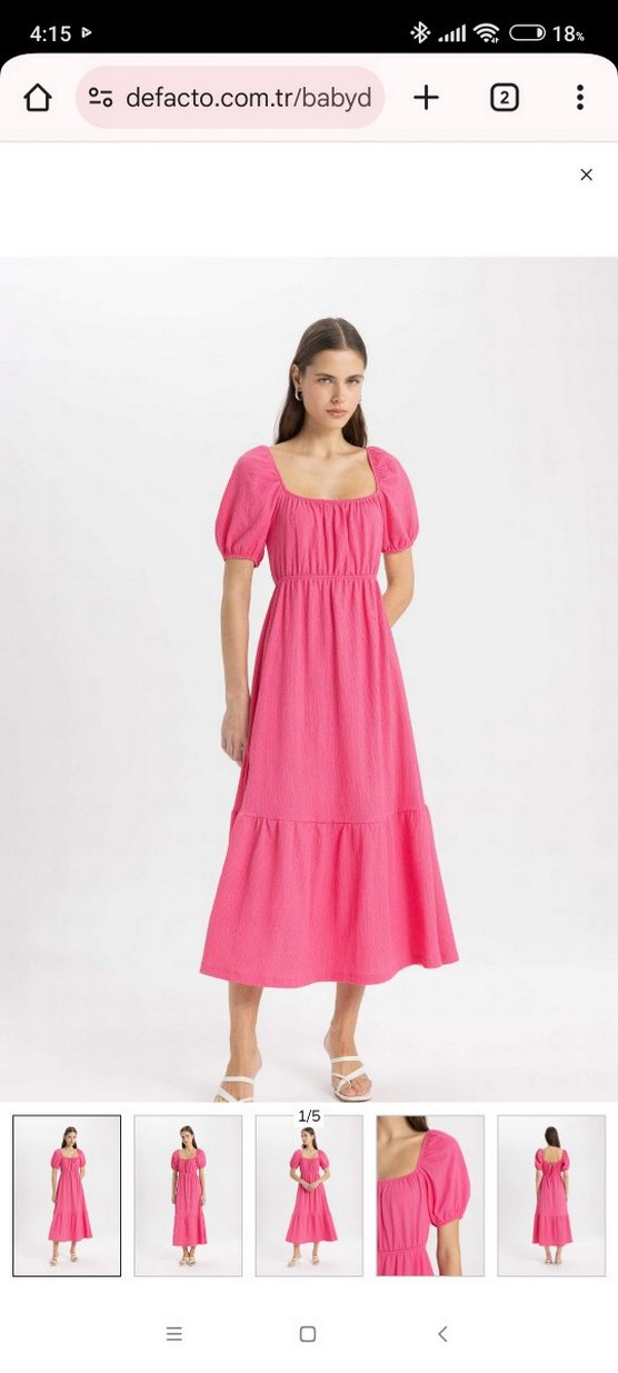 Pembe Uzun Pilili Kadın Elbise - Görsel 2